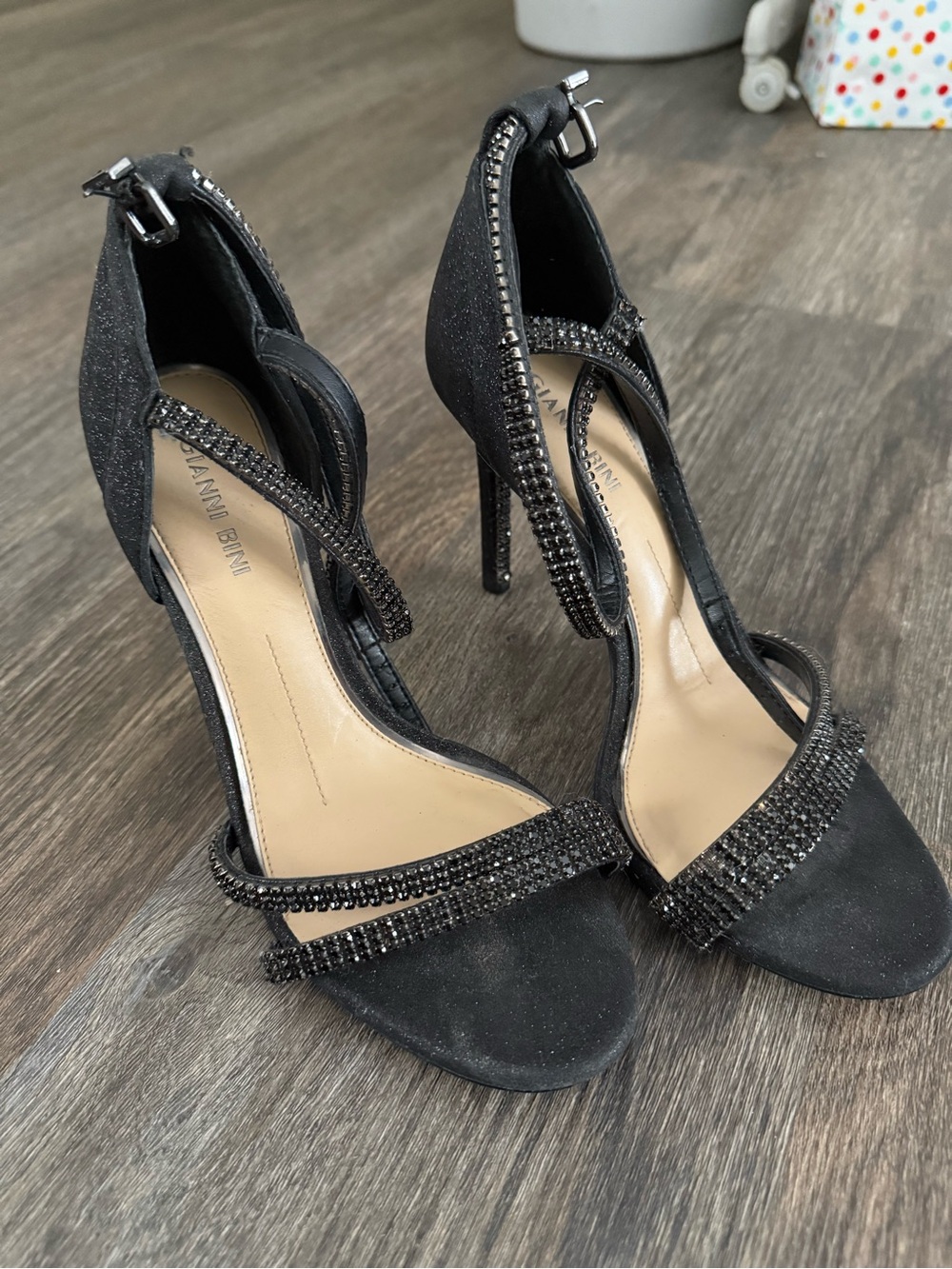 Gianni Bini Black Crystal-Strap High Heel Sandals -Size 8.5